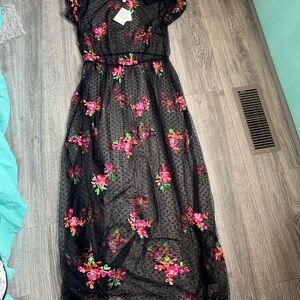 LuLaRoe Black Dress with Colorful Floral Embroidery